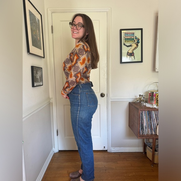 70s Vintage Funky Geometric Mosaic Print Blouse - Picture 3 of 8